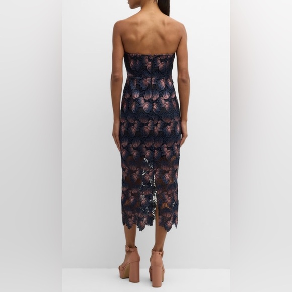 NWT Milly Kait Metallic Ombre Strapless Tulip Dress 8 Navy Blue Copper Lace - Picture 3 of 11